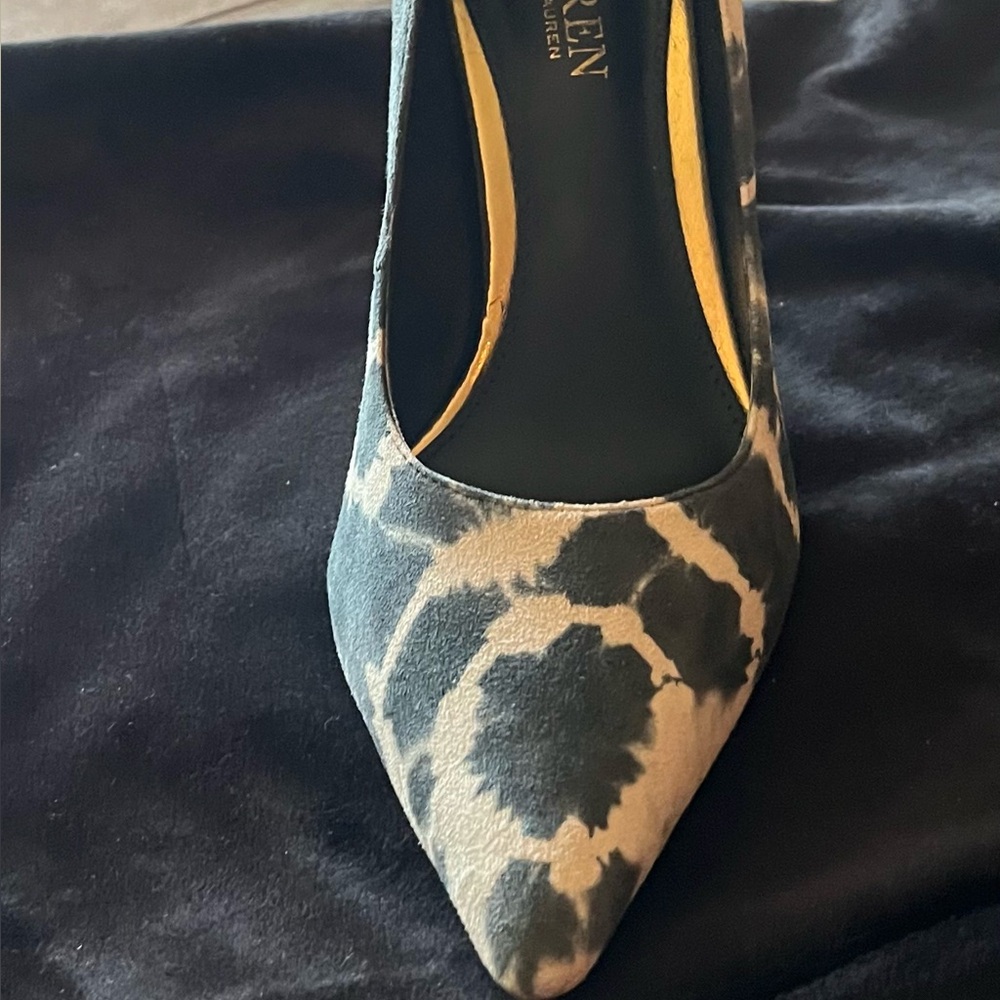 Lauren Ralph Lauren Blue and White Suede Tyedye Leather  Heels